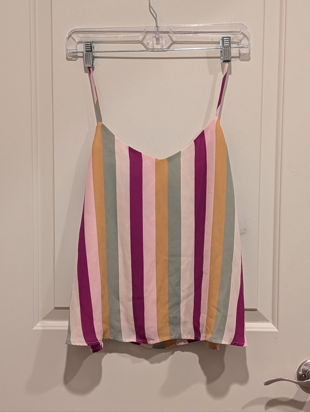 Leith Striped V-Neck Spaghetti Strap Tank Top - Pink, Yellow, Green Small NWT